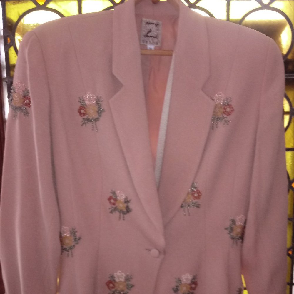 Pretty in Pink, Zelda Floral-Beaded Spring Blazer Size 8-9